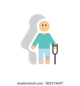 stylish icon in paper sticker style man with crutch