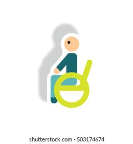 stylish icon in paper sticker style man wheelchair