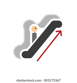 stylish icon in paper sticker style escalator up