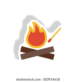 stylish icon in paper sticker style fire and match
