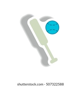 stylish icon in paper sticker style ball baseball bat