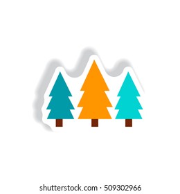 stylish icon in paper sticker style Landscape Fir Trees