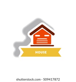 stylish icon in paper sticker style building house