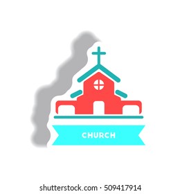 stylish icon in paper sticker style building church