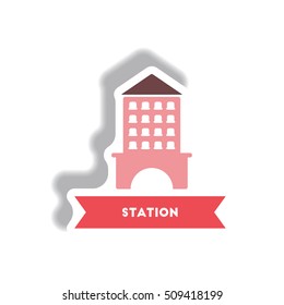 stylish icon in paper sticker style building Station