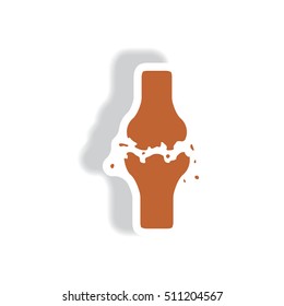 stylish icon in paper sticker style bone fracture. human body osteoporosis pain icon
