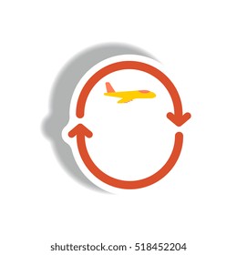 stylish icon in paper sticker style airplane arrows Planet