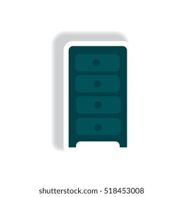 stylish icon in paper sticker style office chest of drawers