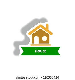 stylish icon in paper sticker style building house