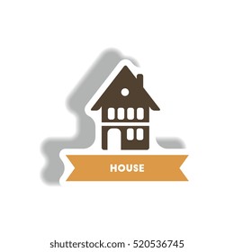 stylish icon in paper sticker style building house