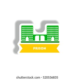 stylish icon in paper sticker style building prison