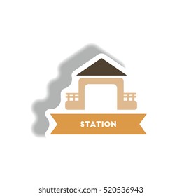 stylish icon in paper sticker style building Station