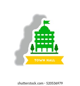 stylish icon in paper sticker style building town hall