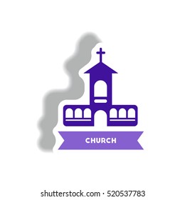 stylish icon in paper sticker style building church