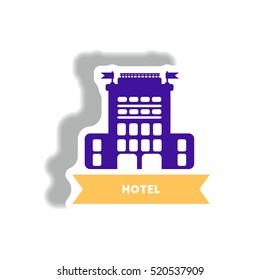 stylish icon in paper sticker style building hotel