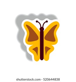 stylish icon in paper sticker style botanic butterfly