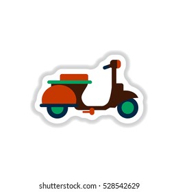 stylish icon in paper sticker style retro scooterriding vespa