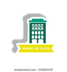 stylish icon in paper sticker style building apartment block