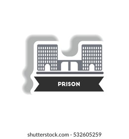 stylish icon in paper sticker style building prison