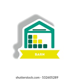 stylish icon in paper sticker style building barn