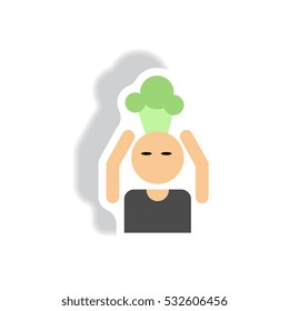 stylish icon in paper sticker style man headache