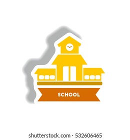 stylish icon in paper sticker style building school