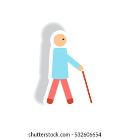stylish icon in paper sticker style man with stick