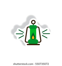 stylish icon in paper sticker style Antique Old Kerosene Lamp