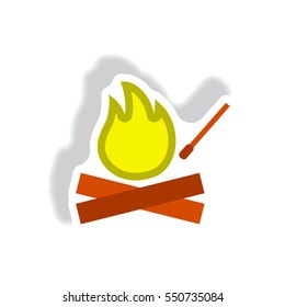 stylish icon in paper sticker style fire and match