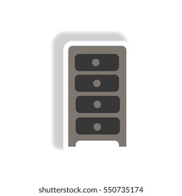 stylish icon in paper sticker style office chest of drawers