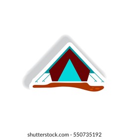 stylish icon in paper sticker style camp tourist tent