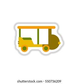 stylish icon in paper sticker style excursion car