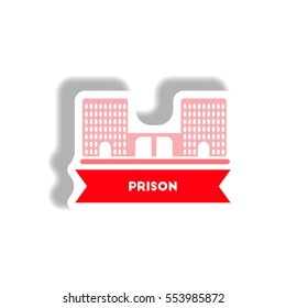 stylish icon in paper sticker style building prison