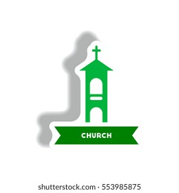stylish icon in paper sticker style building church