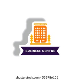 stylish icon in paper sticker style building business Centre