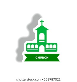 stylish icon in paper sticker style building church