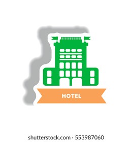 stylish icon in paper sticker style building hotel