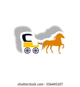 stylish icon in paper sticker style carriage with horse