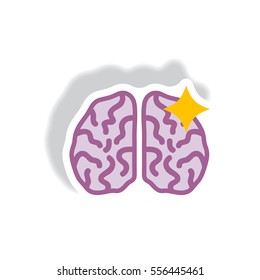 stylish icon in paper sticker style brain stroke