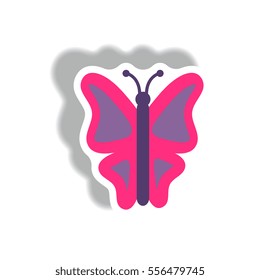 stylish icon in paper sticker style botanic butterfly