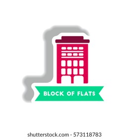 stylish icon in paper sticker style building apartment block