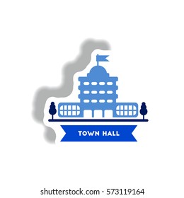 stylish icon in paper sticker style building town hall