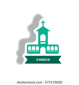 stylish icon in paper sticker style building church
