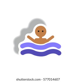 stylish icon in paper sticker style man swimmer