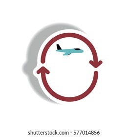 stylish icon in paper sticker style airplane arrows Planet