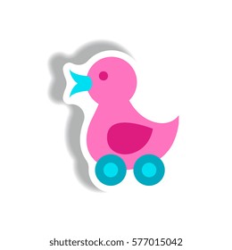 stylish icon in paper sticker style duck toy