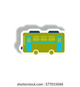 stylish icon in paper sticker style retro bus