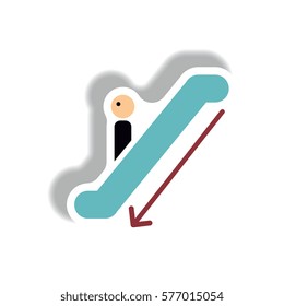 stylish icon in paper sticker style escalator down