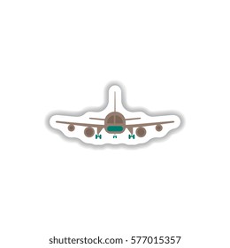 stylish icon in paper sticker style travel airplane