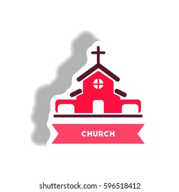 stylish icon in paper sticker style building church